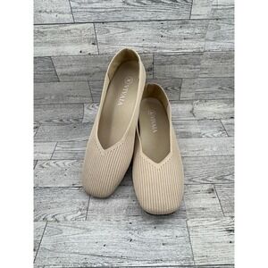Vivaia Beige Ribbed Knit Square Toe Flats Sustainable Shoes EU 38.5 US 7.5 Women
